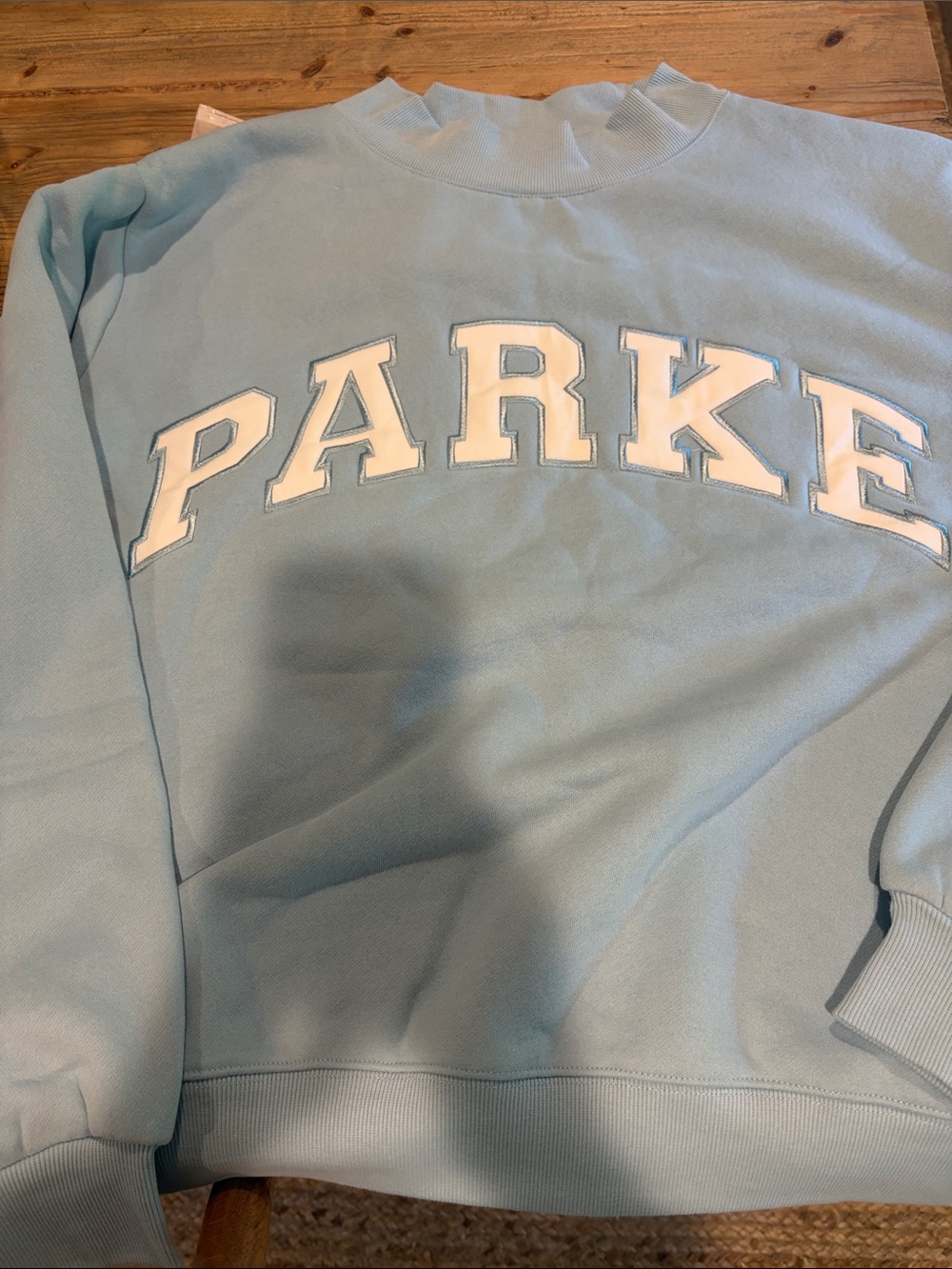 Parke carolina blue mock neck  Sweatshirt with White Lettering